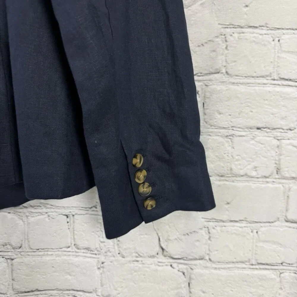 QUINCE European Linen Structured Blazer Jacket Women L Deep Navy Minimalist - Picture 10 of 14